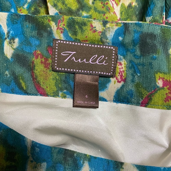 Trulli Layered Flowy Blue-Green Print Skirt Size 6 - Picture 2 of 7